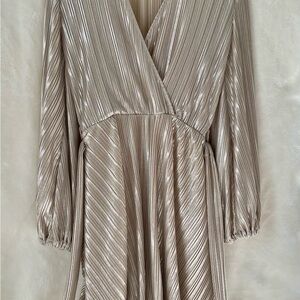 Bardot Belissa pleated long sleeve dress champagne colored